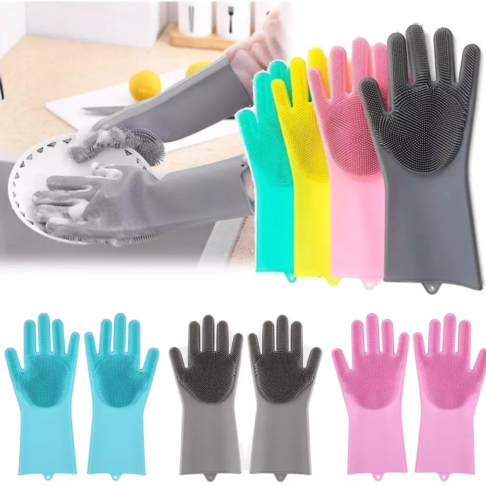 Multipurpose Silicone Cleaning Gloves with Scrubber for Dishwashing