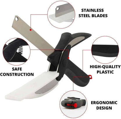 2 in 1 Clever Cutter Knife Scissors With Cutting Board