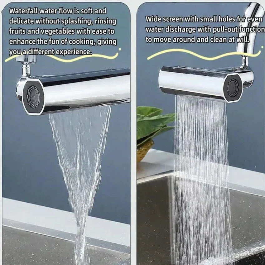 4 in 1 Rotating Faucet Water Extender, Kitchen Waterfall Faucet Extender.