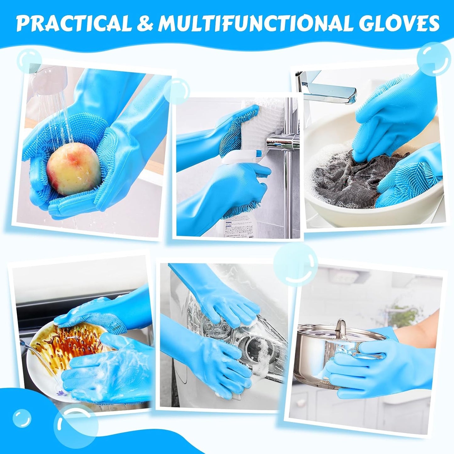 Multipurpose Silicone Cleaning Gloves with Scrubber for Dishwashing