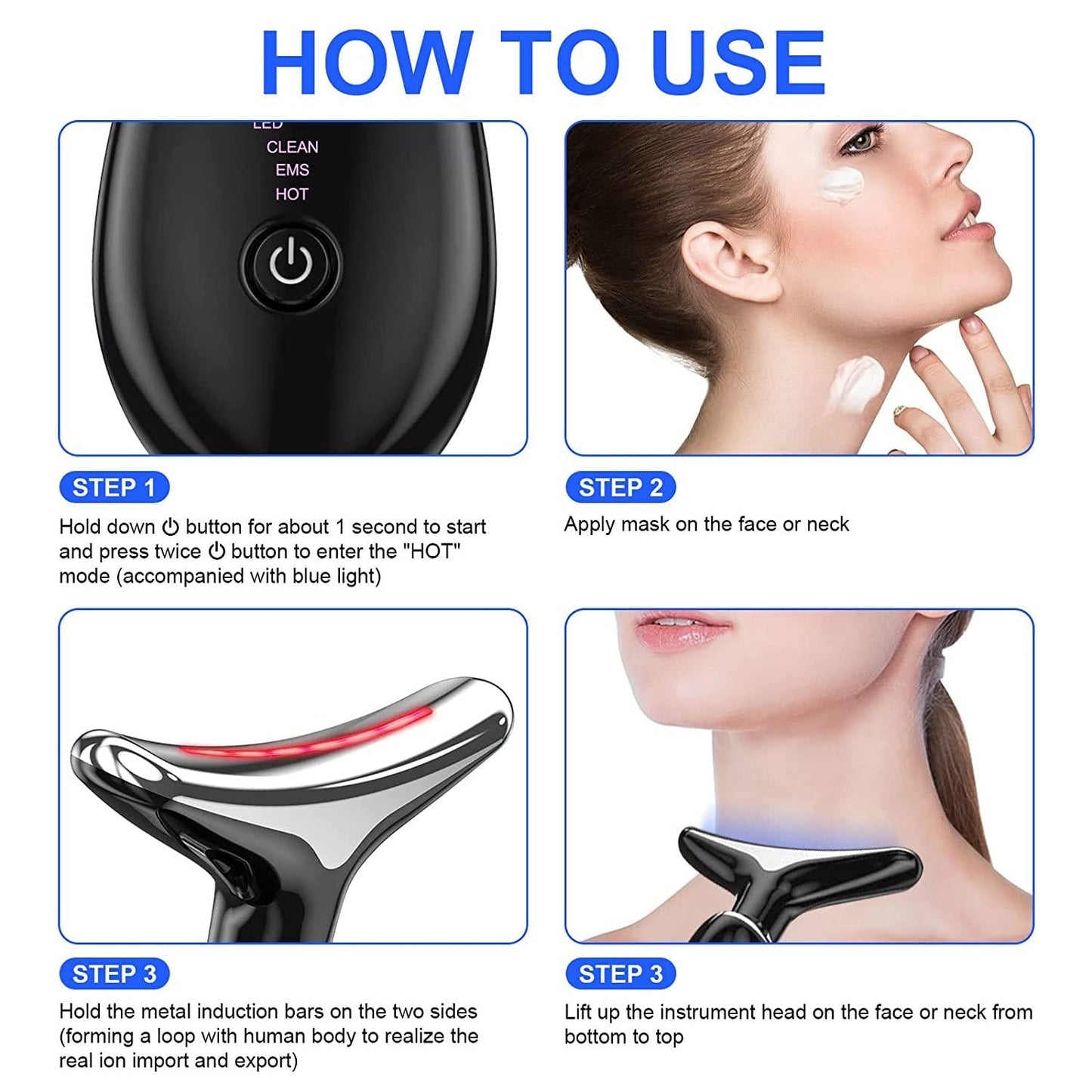 Neck Face Massager with 3 Color Modes for Skin