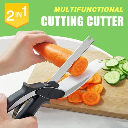 2 in 1 Clever Cutter Knife Scissors With Cutting Board