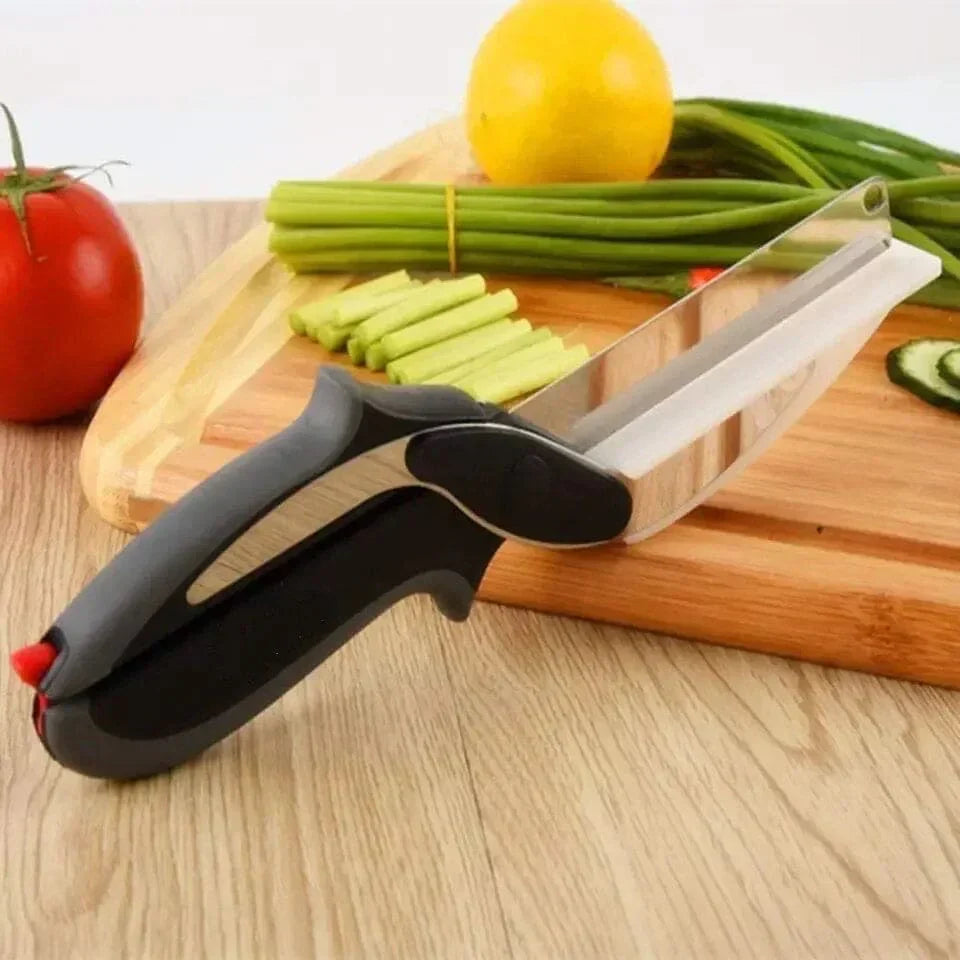 2 in 1 Clever Cutter Knife Scissors With Cutting Board