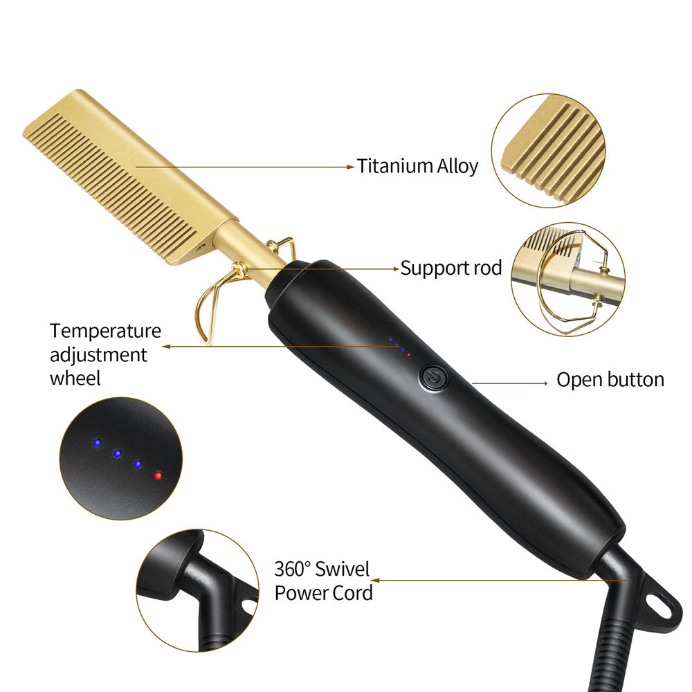 Adjustable Electric Hair Straightener with Thermal Brush for Curling and Waving