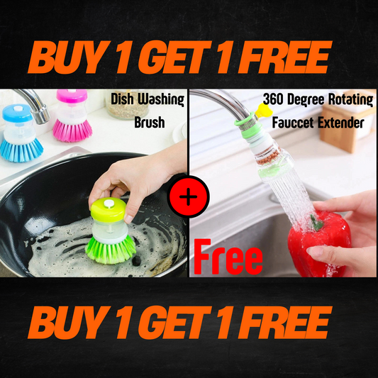 Dish Washing Brush with Soap Dispenser + Free 360° Rotating Faucet Extender