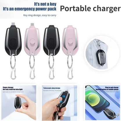 Mini Portable Keychain Charger Power Bank for iPhone & Android Type-C